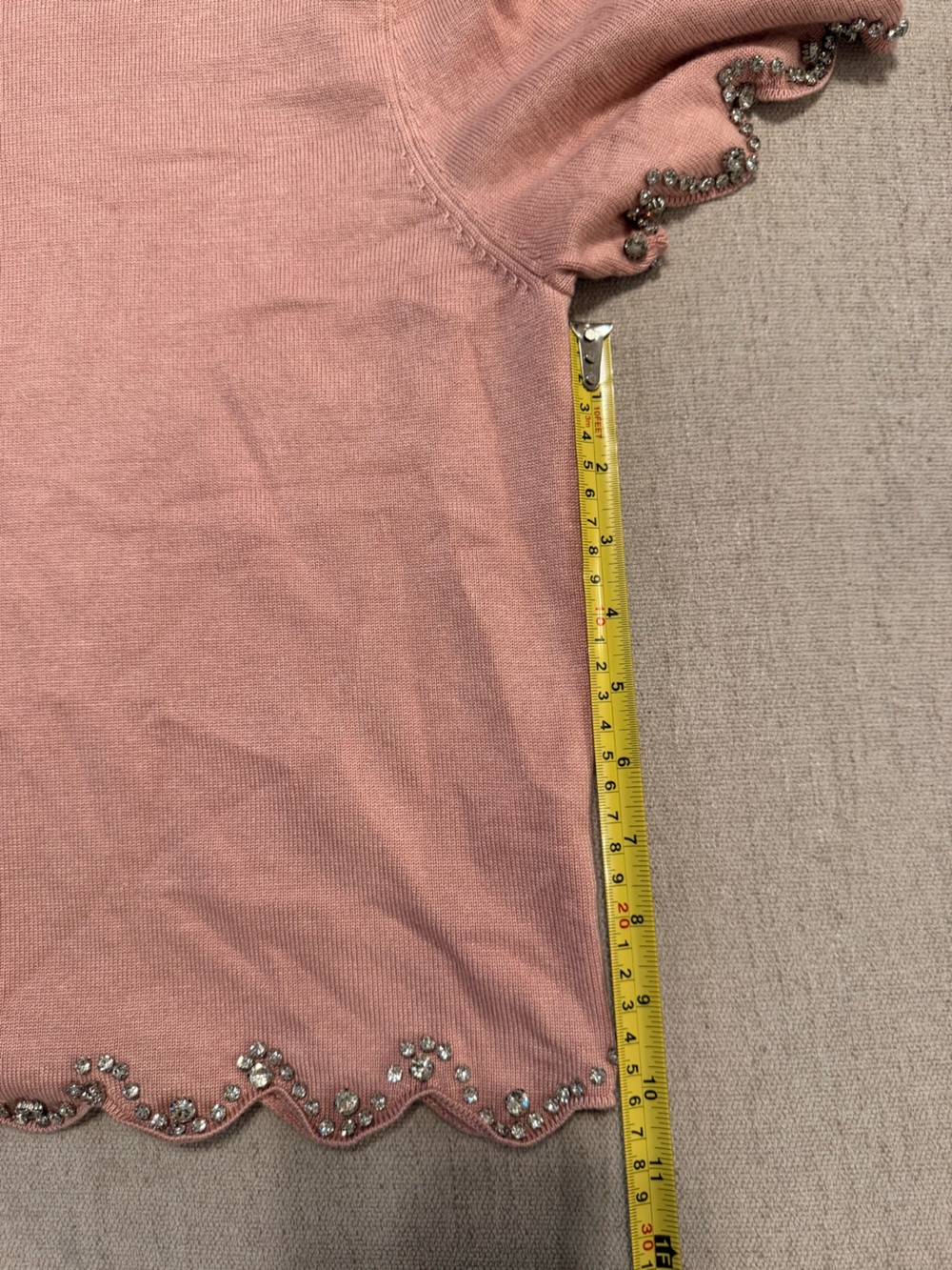 Adrianna Papell Pink Rhinestone Scallop Hem Short Sleeve Sweater M Holiday - Picture 10 of 10
